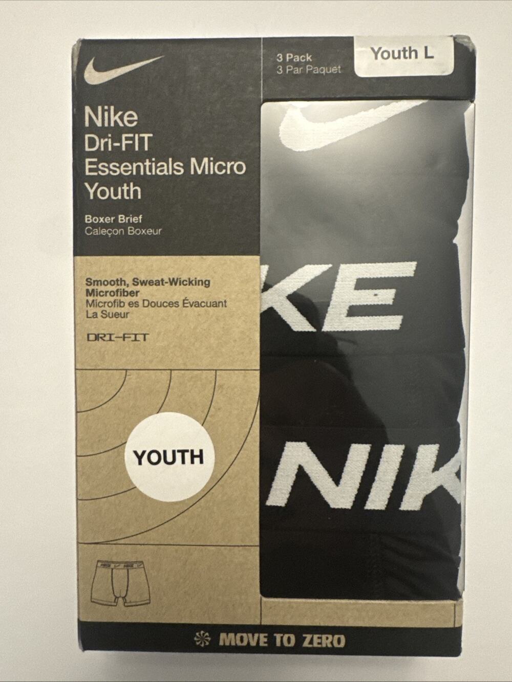 Nike Dri-FIT Essentials Micro Boxer Briefs 3 Pack Youth Large NWT